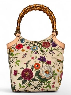 Gucci Bamboo Handle Floral Print Shoulder Bag | Style 140203 | Spring Summer